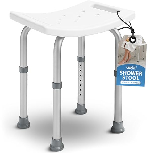 ZENO Shower Stool 50CM | Bath Seat Height Adjustable | Shower Chair | Shower Stools To Sit On In Shower | Shower Seat With Aluminium Frame & Non Slip Feet | 7 Height Shower Stool | 135KG Capacity