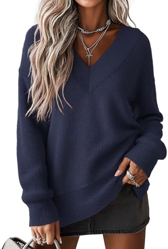Yommay Womens Jumpers Long Sleeve Casual V-Neck Pullover Slim Fit Sweaters | Ladies Kniteed Jumper Elegant Lightweight Ribbed Sleeves/Hem Soft Breathable Classic Sweatshirt Winter Outwear Working/Daily