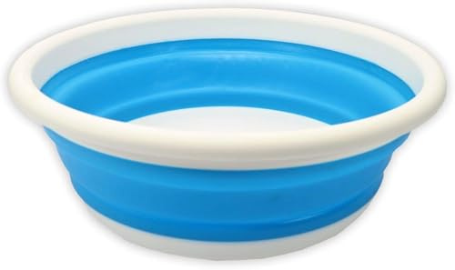 HOMESHOPA Collapsible Washing Up Bowl, Blue 9 Litre Round Folding Wash Basin, Multipurpose Portable Washing Basket, Silicone Bucket for Kitchen Outdoor Travel Camping Hiking Caravan Water Carrier