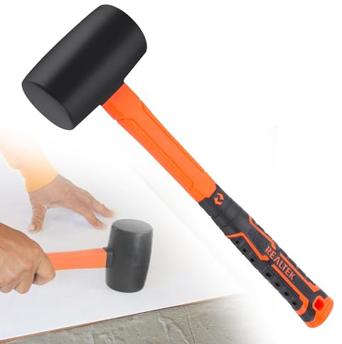 REALTEK Rubber Mallet 16oz/450g, Solid Rubber Hammer with Fiberglass Handles, Soft Hammer, 65 mm Diameter, 36cm Long, for Slabs, Bricklaying, Paving Mallet