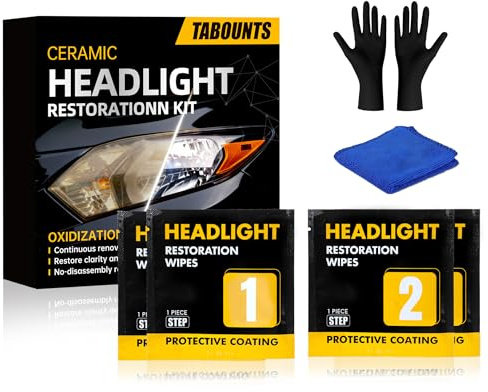 TABOUNTS Headlight Restoration Kit, Headlight Cleaner and Restorer Kit - 3-Step System, Restores Clarity, Removes Yellowing, Oxidation & Haze, Long-Lasting UV Protection (1)