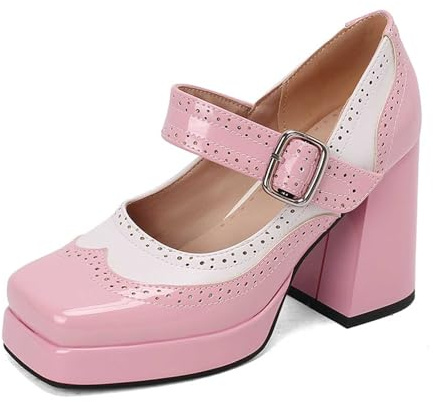 Scarpe tradizionali da donna, scarpe da sposa, chiuse, con tacco a blocco, comode scarpe da matrimonio, larghezza H, scarpe da ballo con plateau, scarpe da ballo, Colore: rosa., 41 EU
