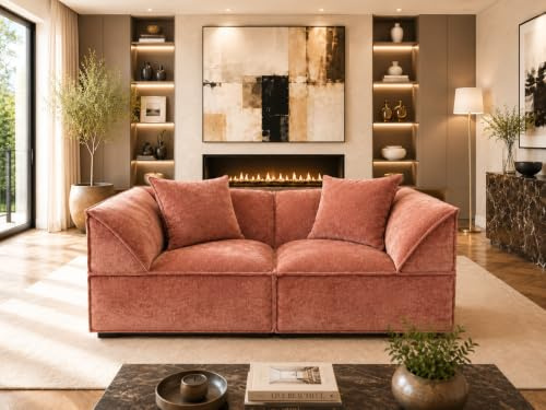 ZANGELI Paros Luxury 2 Seater Chenille Sofa – Contemporary Deep Seat Sofa Couch Love Seat with Plush Cushions and Solid Wood Frame (Blood Orange)