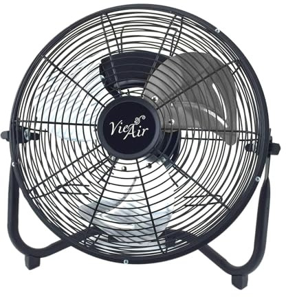 Vie Air 12 Inch Industrial Powerful and Quiet Heavy Duty Metal Floor Fan, Black
