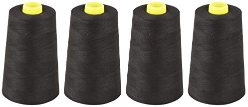 Sasma Home Overlocking Thread - 4 x 5000 Yard Spool - Polyester - Black