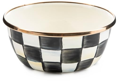 MACKENZIE-CHILDS Enamel Pinch Bowl, Small Bowl for Kitchen Ingredients, 1.5-Cup Capacity, Black-and-White Courtly Check