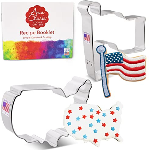 Ann Clark USA Cookie Cutters 2-Pc. Set (USA Map, American Flag) Made in USA
