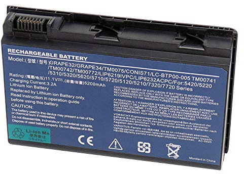 GRAPE32 Laptop Batterie Ersatz für Acer TravelMate 5220 5520 5310 5320 5330 5710 5720 7220 7320 7520 7720 Acer Extensa 5100 5210 5220 5230 5230E 5320 5420 5610 5620 5620G 5620Z 5630(11.1V 5200mAh)