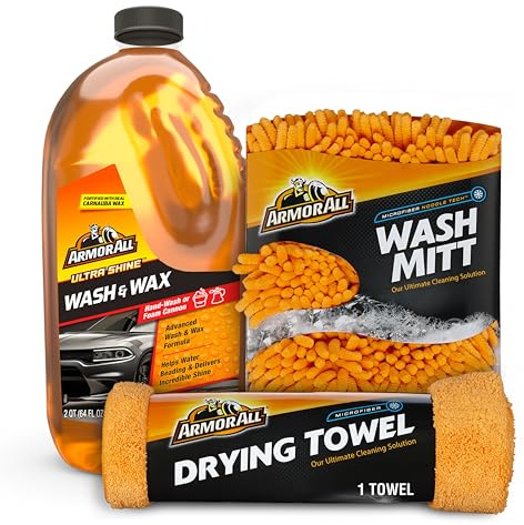 Armor All Car Wash Kit, Includes Car Wash Soap, Wash Mitt & Microfiber Towel (3 Piece Kit)