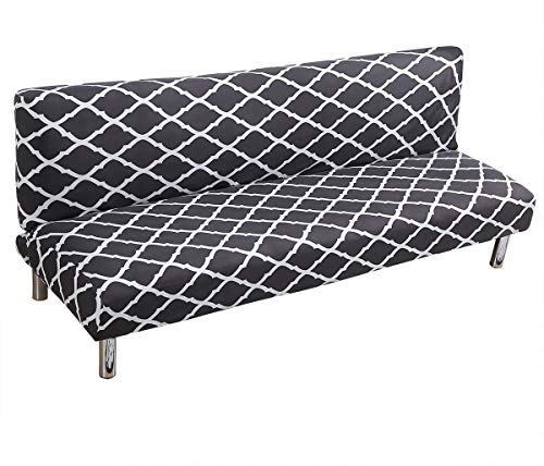 ele ELEOPTION Sofabezug Ohne Armlehnen, Moderner Druck Sofabezug 3 Sitzer Ohne Armlehne Stretch Couch überzug Armlose Sofabettüberzug für Faltbares Schlafsofa Ohne Armlehnen,180-210 cm (Schwarz)