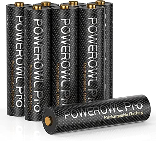 Pilas Recargables AAA Pro, POWEROWL Goldtop 1.2V Ni-MH AAA Pila Recargable Alta Capacidad 1100mAh - 8 Piezas