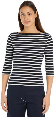 Tommy Hilfiger Damen T-Shirt Dreiviertelarm New Cody Slim U-Boot-Ausschnitt, Mehrfarbig (Breton Stp/ Desert Sky/ Ecru), XXS