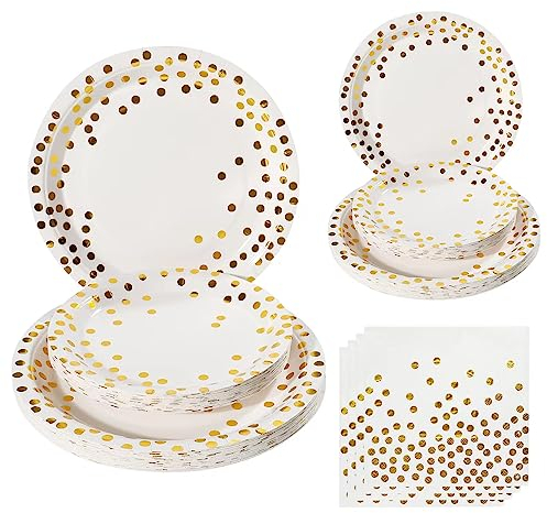 hpnparty partygeschirr Happy Birthday partygeschirr Set Weiß gold pappteller for 25Gäste geburtstag partygeschirr Plates, Napkins,Party For Birthdays 75 pieces