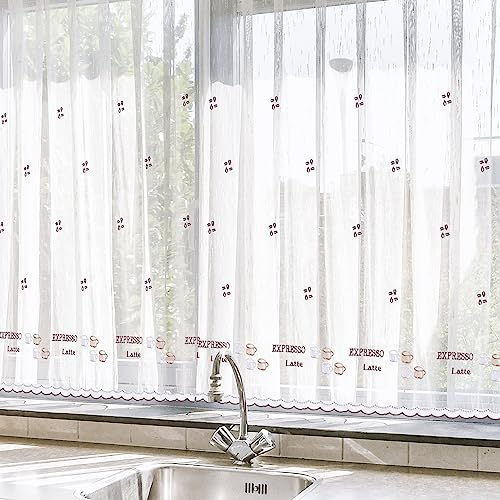 HOMEYA - Cortina Cocina Translúcida 100x140cm - Visillo Transparente Estampado para Ventana, Marco de puerta - 2 Unidades