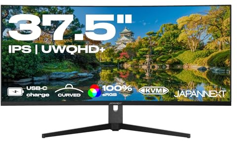 JAPANNEXT Monitor Curvo 37.5 IPS UWQHD+ (3840x1600) | Ricarica tramite USB-C (65W) Altezza e inclinazione regolabili (HSP) Altoparlanti G-Sync/FreeSync | Garanzia 2 anni | JN-IPSC375UWQHDPR-H-C65W