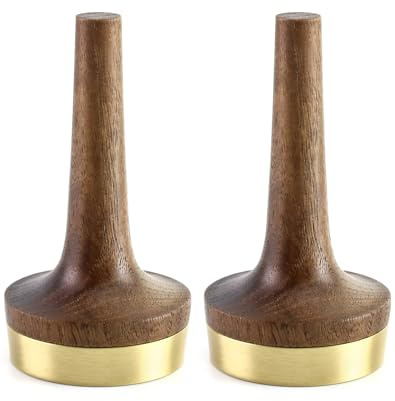 QWORK Wooden Ring Holder for Jewelry, 2 Pack Black Walnut Wood with Brass Stand Modern Display, Gift For Wedding & Anniversary
