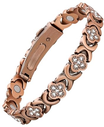 Feraco Pure Copper Bracelets for Women, Ultra Strength Magnetic Bracelet with 3800 Gauss Magnets & Sparkling Zirconia, Adjustable, Infinite Clover Jewelry