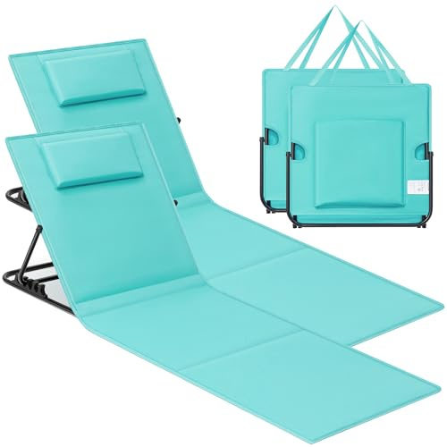 SONGMICS strandstol, set om 2, campingstol, solstol, strandstol, hopfällbar, justerbar ryggstöd, lätt att bära med handtag, för camping, trädgård, 158 x 55 cm, havsblå GCB251C01