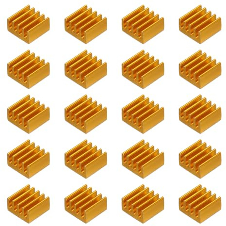 QUARKZMAN 20pcs 9x9x5mm Dissipateur Thermique Aluminium Radiateur Chaleur Évier refroidissements avec Thermique Bleu Autocollant pour Puce CPU, Puissance Transistor, FET, IC,Or