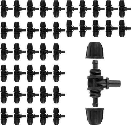 Hydrogarden 40 tubi di irrigazione a T spinati da 1/4 di pollice a 1/4 di pollice, tubo di irrigazione a T spinato, connettori a T spinati per irrigazione a goccia