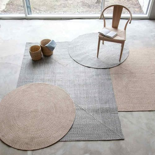 Knutzen Wohnen Outdoor Teppich wetterfest 160 cm Ø Silber Rund - Balkon Teppich Sisaloptik - Teppich Outdoor - Terassenteppich - Für den gemütlichen Flair in Ihrem Außenbereich