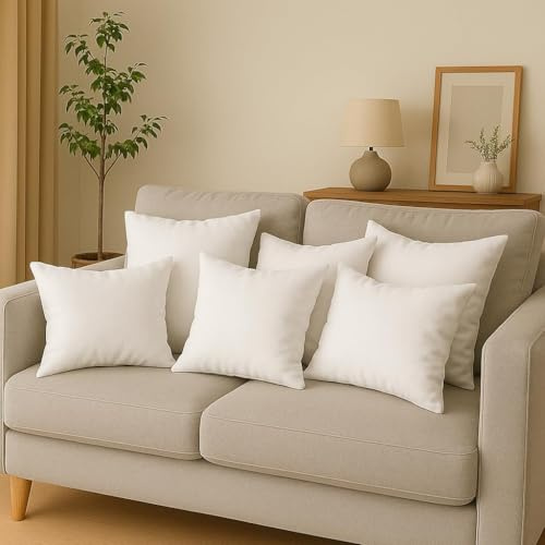 cuscini fiber Imbottitura Cuscini 55x55, Set da 6 Cuscini per Divano Anallergici Morbidi e Soffici, Cuscino Quadrato Prodotto in Italia, Facile da Lavare