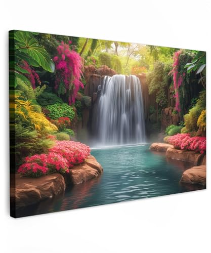MuchoWow© Impression sur Toile Peinture 120x80 cm Tableau Mural Decoration Salon Reproductions de Tableaux Murale Moderne Cascade - Nature - Plantes - Jungle - Eau
