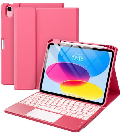 Vobafe Tastiera iPad 10 Generazione 10.9 Pollici 2022, Cover con Tastiera Rimovibile iPad A16 11 Gen 2025 con Trackpad, Italiano QWERTY con 7 Colori Illuminato, Custodia con Portapenna,Rosa