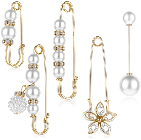 5 Stück Perlen Brosche Strass Sicherheitsnadeln Broschen Sicherheitsnadel Brosche Für Jean Hosen Taillenspanner Pullover Schal Kostüm Zubehör Ausschnittnadeln