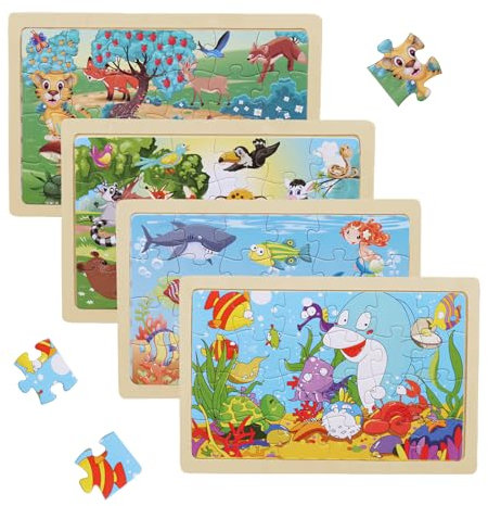 KHDULQ Tiere Puzzle ab 3 4 5 Jahre,4 X 24 Teile Rahmenpuzzle Spielzeug Montessori Vorschule Lehrreiches Spielzeug Holzpuzzle,Geschenke für Kinder für Jungen und Mädchen Puzzle Kinder