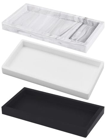 WUFGWBD 3-Piece Silicone Storage Tray, Rectangular, Marble, White, Black, Modern, Non-Slip, Waterproof, Easy to Clean, Ideal for Bathroom, Kitchen, Living Room, Bedroom