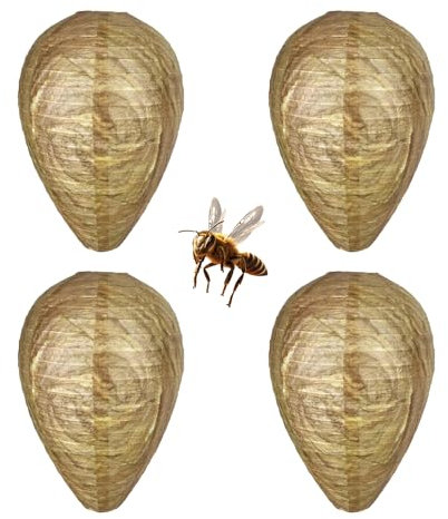 Wasp Nest Decoy,Hanging Fake Wasps Nests,Repel Bee Deterrent Killer,Woven Hornets Catcher,Yellow Waspinator Paper Traps for Outdoor Garden Patio Repellent Hornet Decoys 2 Pack 4 Pack (4)