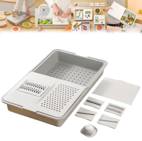 Planche à découper multifonction 6 en 1 avec couvercles et râpes, planche à découper amovible, égouttoir intégré