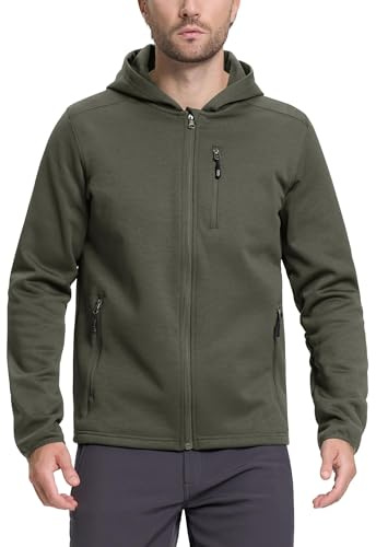 33,000ft Men's Lightweight Softshell Jacket Outdoor Jacket with Hood | Windproof, Fleece Lined, Warm, 4-Way Stretch, 3 Zip Pockets, for Hiking Running Cycling Camping Travel Casual