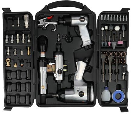 Hoteche 71 - Teiliges Pneumatik - Satz | Mit 1/2 Einzihammer - Pneumatikschrauber (7000RPM), 1/2 Ratchet - Schrauber und Mehreinheiten, in Blow - Mold - Kiste