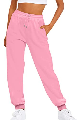 YCBMINGCAN Pantalones de chándal para mujer, color liso, cintura elástica, informales, sueltos, de forro polar, ropa interior de esquí, pantalones largos