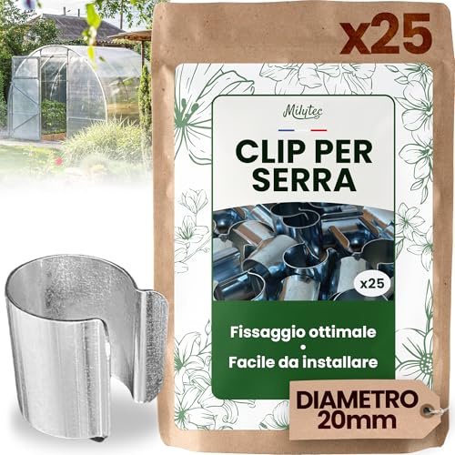 Lot de 25 Clips pour Serre Diamètre 20mm en Acier galvanisé, Clips de Fixation en Métal pour Bâche de Serre Tunnel pour Jardin, Protection semis et Plantations, Résistance au Vent et Tempêtes