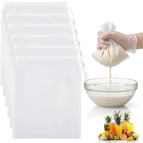 ZMaglorian Lote de 6 Bolsas para Hacer Queso 20x30cm, Bolsas para Colar Leches Vegetales Reutilizables, Malla para Garbanzos Cocido y Filtro de Nylon para Kéfir, Leche de Frutos Secos y Yogur