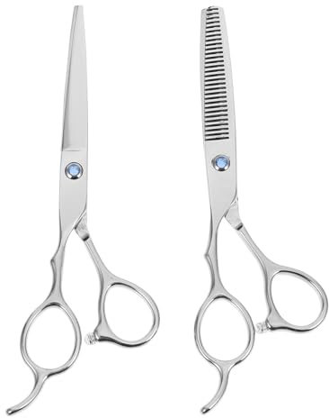 GANAZONO Juego de 2 Tijeras para Zurdos de 6 Pulgadas, Acero Inoxidable Plateado, Tijeras de Peluquería Profesionales para Cortar y Entresacar Cabello, Ergonómicas para Barbería y Uso