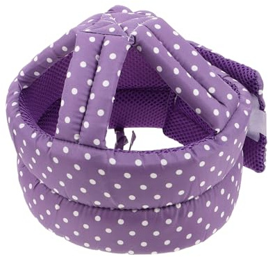 ADOCARN Casco Protector Anticaídas Acolchado para Adultos Mayores, Sombrero Transpirable de Fibra Natural con Diseño Morado de Lunares, Casco Ajustable de Seguridad para Prevenir Golpes