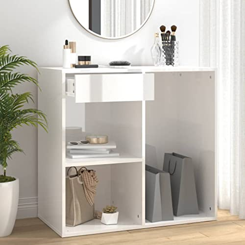 Zentexion Sminkskåp, högglansigt vitt av trämaterial 80 x 40 x 75 cm med förvaringslåda, fack för vardagsrum, sovrum, hall, badrum, ordning