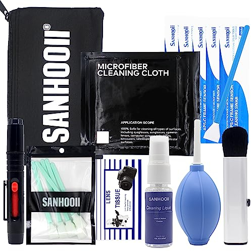 Profi Kamera Reinigungsset für DSLR-Kameras Sensorreinigung und Objektivreinigung, mit Flüssig-Reiniger, Sensorreinigungsstäbchen, Pinsel, Lens Pen, Mikrofasertuch, mit Tragetasche