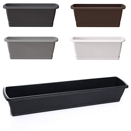Blumentopf Blumenkasten Balkonkasten Pflanztopf mit Untersetzer Robuster Kunststoff Geländerkasten 40cm-90cm 6 Größen (900 Anthrazit)