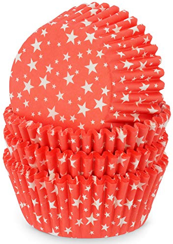 MoNiRo Pappersmuffinsformar – cupcake bakform av pappersmotiv röda stjärnor – muffinsform – cupcake-form – pappersformar – cupcake-formar – muffinsform – bakformar – muffinsformar – muffinsformar