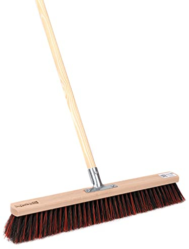 BawiTec Spezialbesen Arenga-Elaston-Borsten-Mix inkl. stabilem Holzstiel Stiel Ø28mm Breite x Länge (50/140 cm) Straßenbesen Kehrbesen mit Stiel Arengabesen Außenbereich draussen Garten Werkstatt
