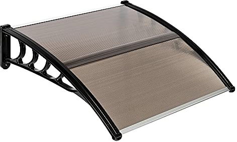 Outvita Window Awning Door Canopy 40x35.4, Polycarbonate Cover Front Door Outdoor Patio Awning Canopy UV Rain Snow Sunlight Protection Hollow Sheet, Brown Board & Black Bracket