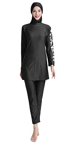 ABEUTY Muslimsk baddräkt kvinnor full kostym plus size burkini islamiskt blygsamma tryck, Svart, XXL