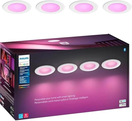 Philips Hue Smart Retrofit Recessed 5/6 Inch LED Downlight 4 Pack, White and Color Ambiance Color-Changing Light, 1100LM, Control with Hue App, Works with Alexa, Google Assistant and Apple HomeKit