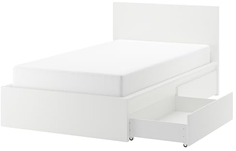 IKEA MALM Bettgestell, hoch, mit 2 Aufbewahrungsboxen, 120x200 cm, Weiß
