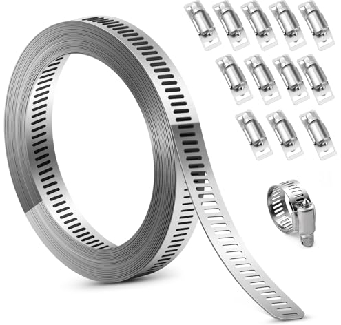 Fascette Stringitubo Regolabile,5m Fascette Metalliche Stringitubo Aacciaio e 12 Morsetti Tubo Inox 304 può Essere Utilizzato per Tubo Regolabile a Vite Senza Fine Condotti Aria